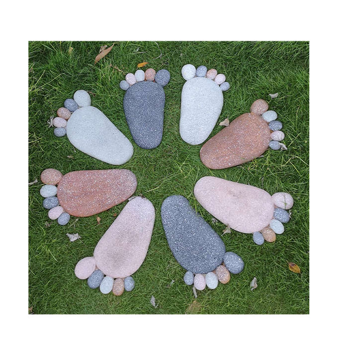 Pair of Stone Feet Garden Decorations - Dark Brown
