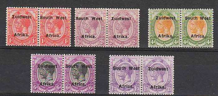MM South West Africa Overprint Union King's head pairs  selection
