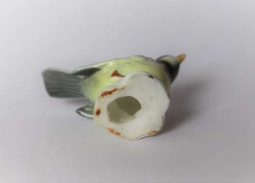 Vintage blue tit titmouse bird gloss figurine H5cm 1960s Germany, excellent
