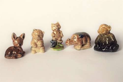 5 Wade Whimsies miniatures Wade figurine kitten, rhino, fawn, chimp, puss in boots, excellent