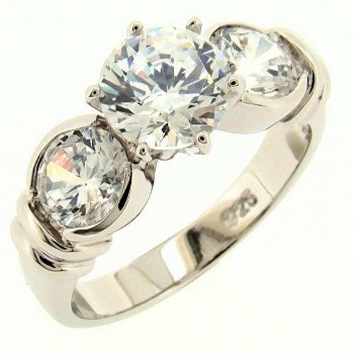 (Size 7) Non Tarnishing Rhodium Plated Fashion Ring with Cubic Zirconia Stone/s