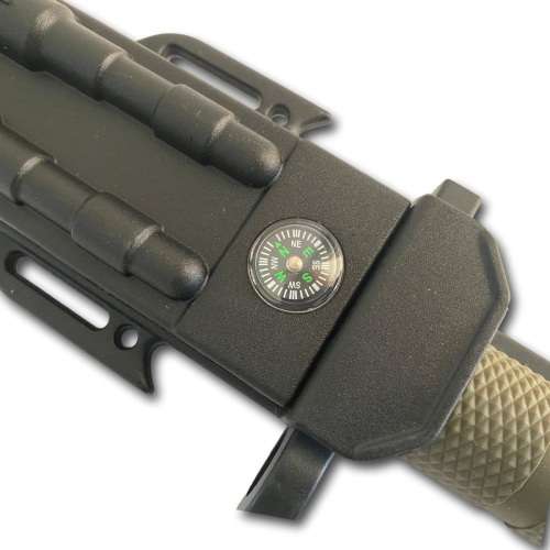 Survival Knife With Flint, Sharpener And Compass