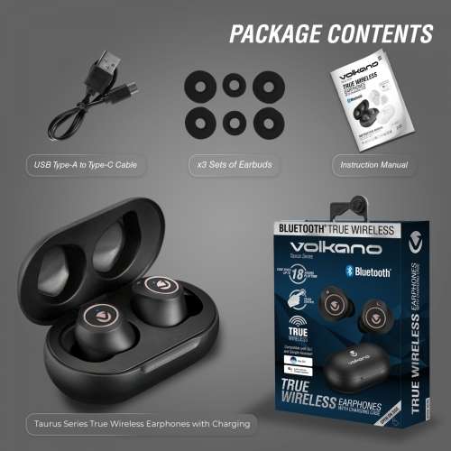 Volkano Taurus Series True Wireless Earphones with Charging Case - Black