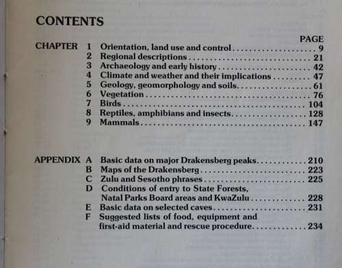 Field guide to the Natal Drakensberg by P. Irwin, J. Akhurst and D. Irwin
