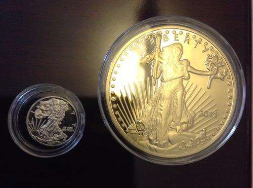Set of USA 1oz fine gold 50 dollars copy and 1 gram silver .9999
