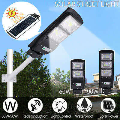 90W LED Solar Power Street Light, PIR Motion Sensor, Waterproof, Night Sensor with Remote