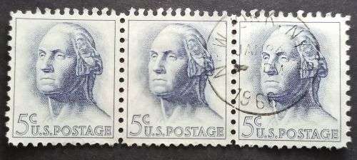 USA  1963 George Washington 5c srip of 3 used