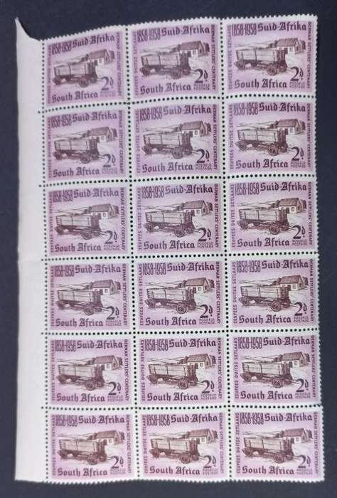 Union of South Africa 1958 The 100th Anniv of German Settlers 2d block of 18 MNH