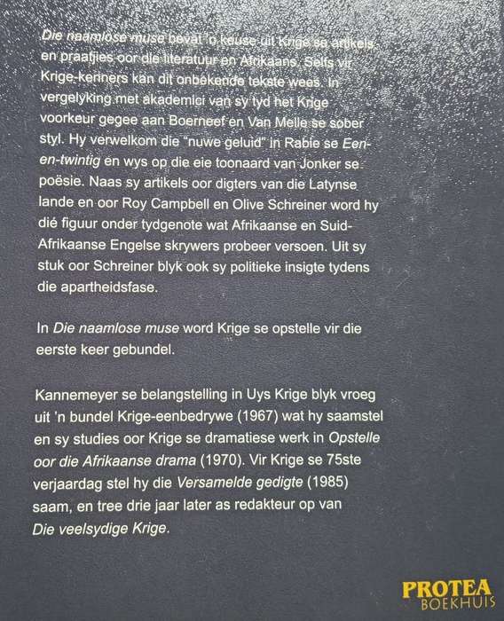 Die Naamlose Muse - Uys Krige - Hardcover - 322 pages