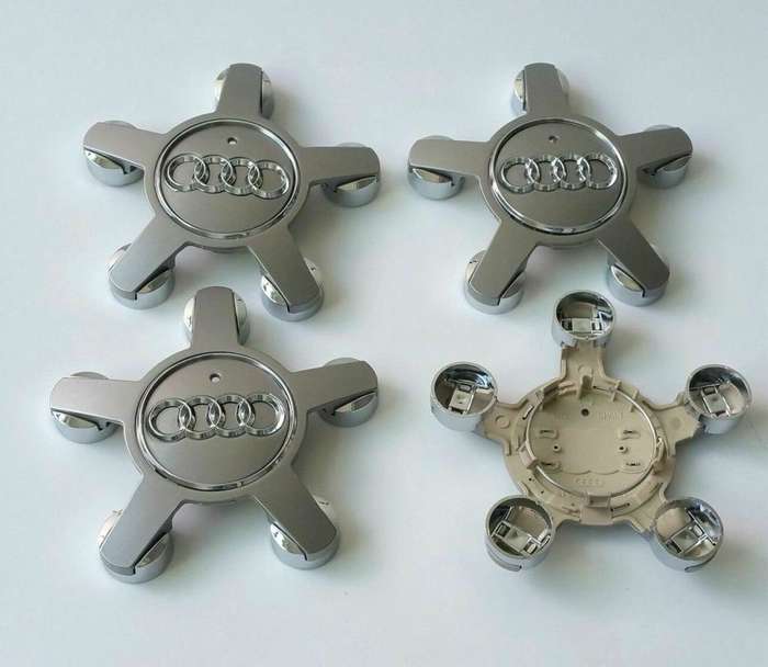4x WHEEL CENTRE CAPS 135mm / 60mm for AUDI "STAR" GREY