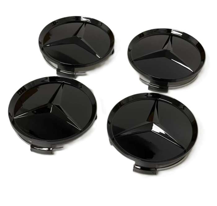 4x 75mm Wheel Centre Cap for Mercedes Benz (Glossy Black on Glossy Black)