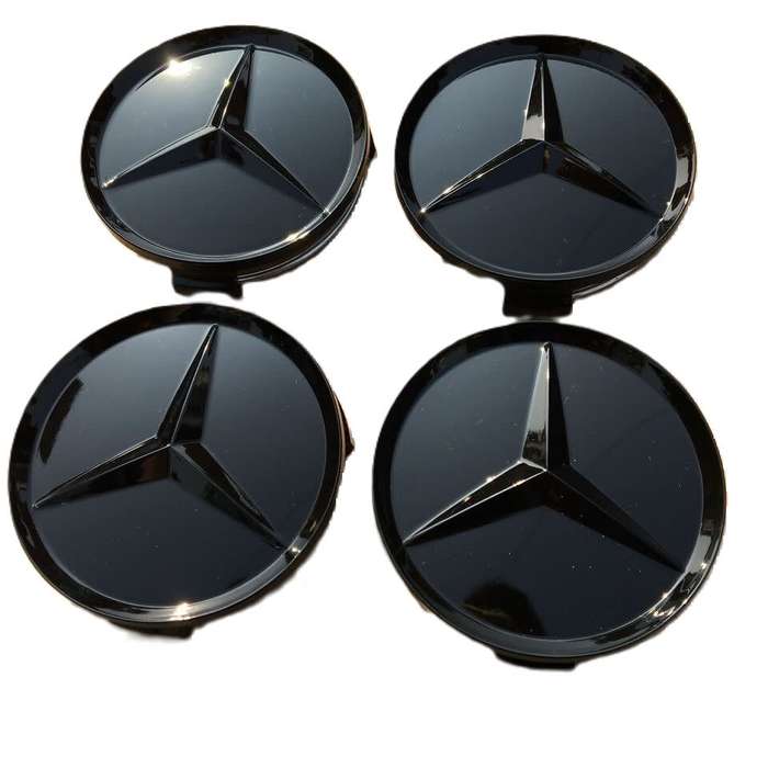 4x 75mm Wheel Centre Cap for Mercedes Benz (Glossy Black on Glossy Black)
