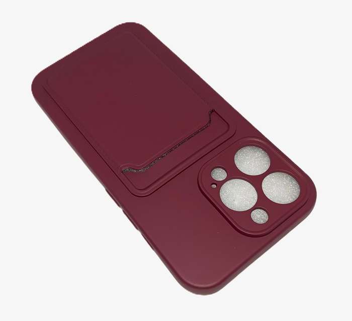 PVC Cover with Credit Card Pouch for iPhone 13Pro (Wine Red)