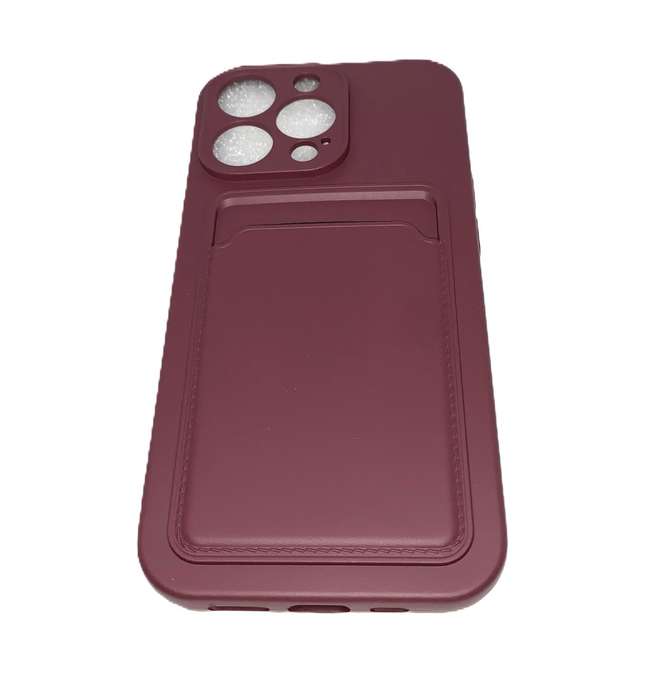 PVC Cover with Credit Card Pouch for iPhone 13Pro (Wine Red)