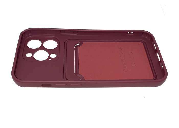 PVC Cover with Credit Card Pouch for iPhone 13Pro (Wine Red)