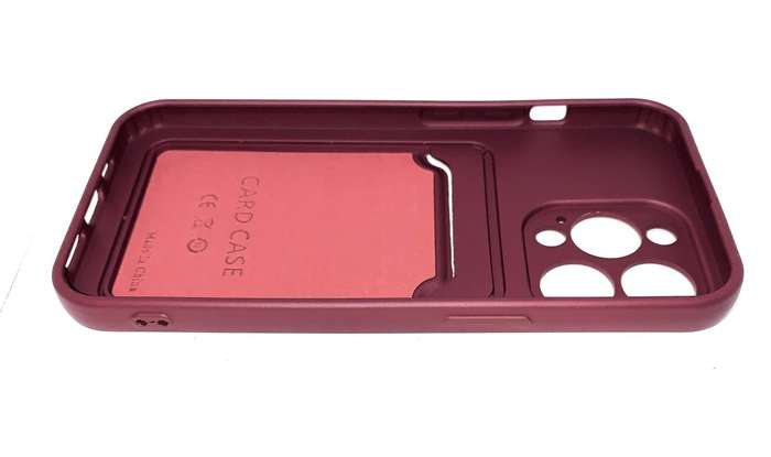PVC Cover with Credit Card Pouch for iPhone 13Pro (Wine Red)