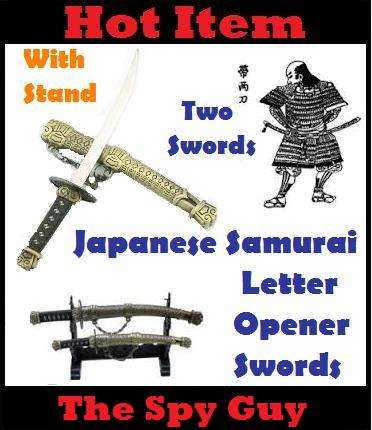 Letter Opener Japanese Samurai Sword on Stand set of Two Swords Soft Fix Steel Blades Display Stand