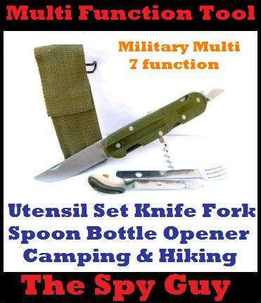 Military Multi 7 function Utensil Set Knife Forl Spoon Bottle Opener Camping & Hiking