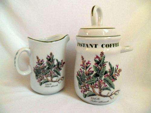 GERMAN WIESENTHAL RARE HERB GARDEN SAGE CREAMER & INSTANT COFFEE CONTAINER WITH LID, REDUCED BY R80!