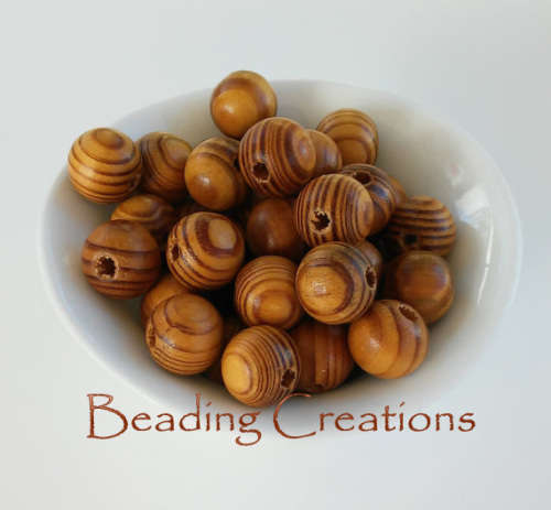 WOODEN BEADS - NATURAL - COFFEE STRIPED - ROUND - 16mm - 2 PCS