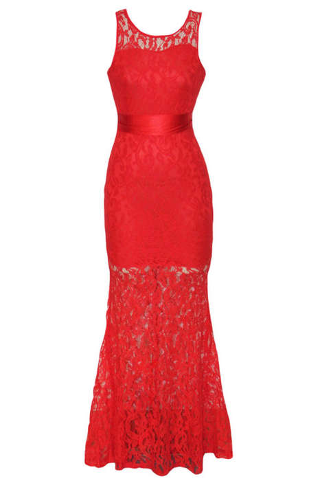 GLAMOROUS RED LACE MAXI DRESS - MEDIUM