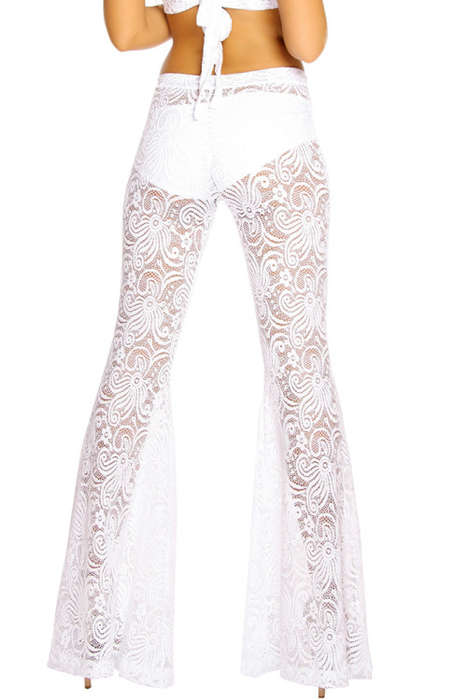 WHITE LACE HALTER TOP AND BELL BOTTOM PANT SET - S/M/L