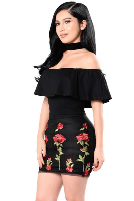 DRESSES/DRESS/WOMENS DRESSES/MINI DRESS/PARTY DRESS/FLORAL EMBROIDERY MINI BODYCON DRESS