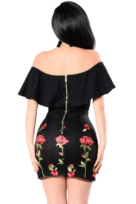 DRESSES/DRESS/WOMENS DRESSES/MINI DRESS/PARTY DRESS/FLORAL EMBROIDERY MINI BODYCON DRESS