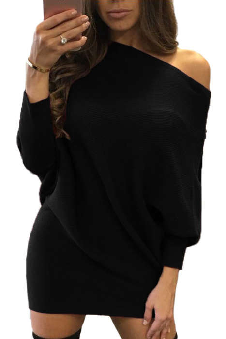 LOVELY BLACK BATWING SLEEVE KNIT SWEATER DRESS - S/M/L