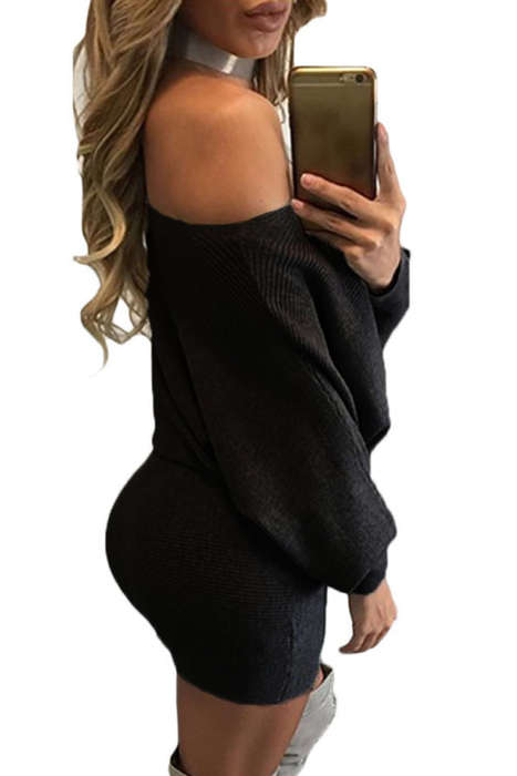 LOVELY BLACK BATWING SLEEVE KNIT SWEATER DRESS - S/M/L