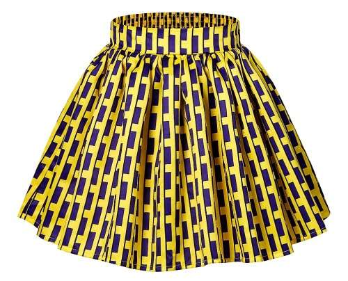 YELLOW SPOTTED PRINT AFRICAN STYLE SKATER MINI SKIRT - S/M/L/XL