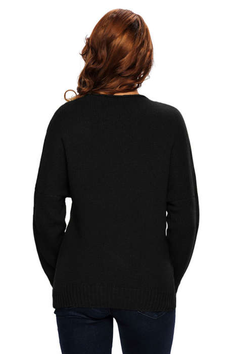 GORGEOUS BLACK LONG SLEEVE CHUNKY CROSS WRAP V NECK TUNIC PULLOVER SWEATER - S/M/L/XL