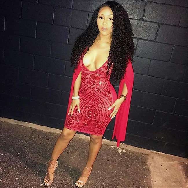 RED LANTERN SLEEVE DEEP V SEQUIN COCKTAIL PARTY EVENING BODYCON DRESS