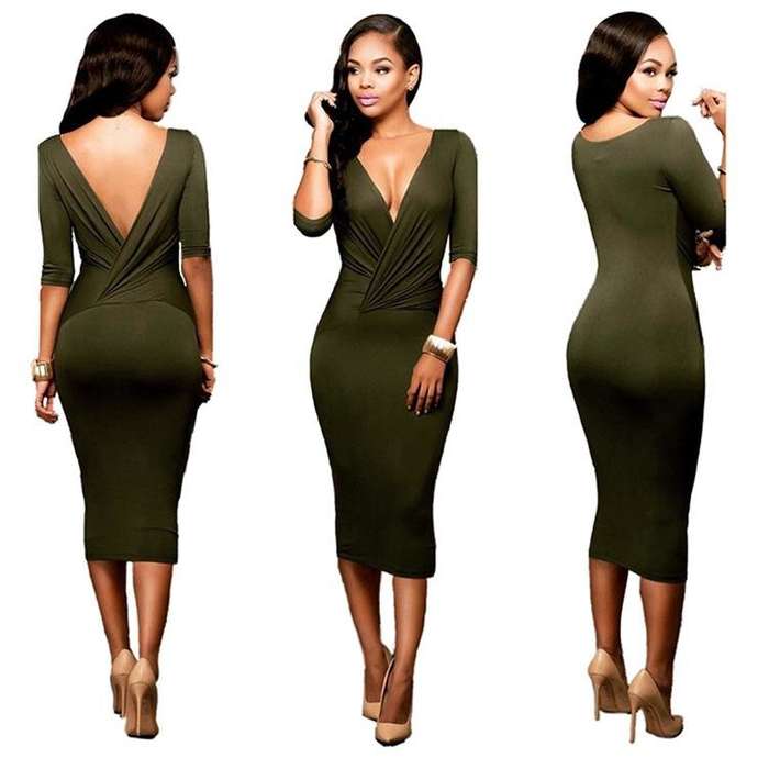 DRESSES/DRESS/MIDI DRESS/BODYCON DRESS/OLIVE GREEN TWO-WAY BODYCON MIDI DRESS