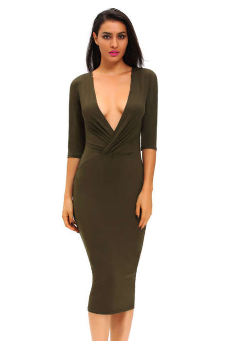 DRESSES/DRESS/MIDI DRESS/BODYCON DRESS/OLIVE GREEN TWO-WAY BODYCON MIDI DRESS