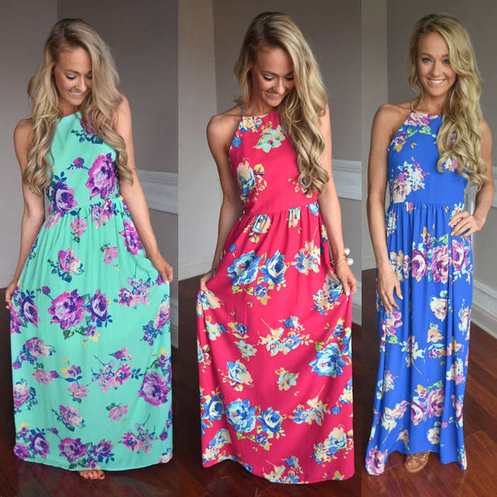 DRESSES/DRESS/MAXI DRESS/FLORAL DRESS/MINT GREEN CASUAL FLORAL PRINT SUMMER MAXI DRESS