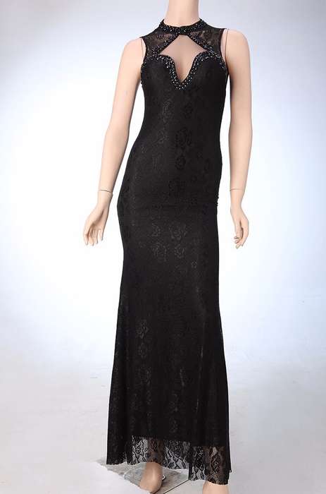 EVENING DRESSES/EVENING DRESSES/LACE EVENING DRESS/BLACK BEADED LACE MERMAID FORMAL EVENING DRESS