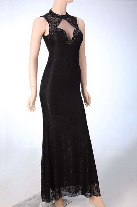 EVENING DRESSES/EVENING DRESSES/LACE EVENING DRESS/BLACK BEADED LACE MERMAID FORMAL EVENING DRESS