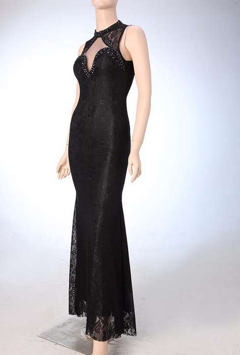EVENING DRESSES/EVENING DRESSES/LACE EVENING DRESS/BLACK BEADED LACE MERMAID FORMAL EVENING DRESS