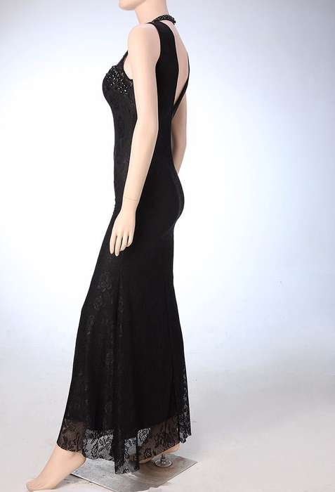 EVENING DRESSES/EVENING DRESSES/LACE EVENING DRESS/BLACK BEADED LACE MERMAID FORMAL EVENING DRESS