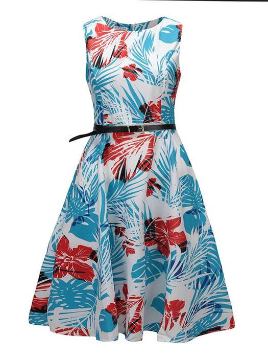 DRESSES/BLUE DRESS/SUMMER DRESS/FLORAL DRESS/SWING DRESS/RETRO DRESS