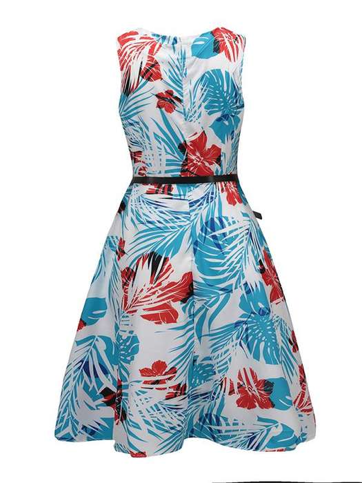 DRESSES/BLUE DRESS/SUMMER DRESS/FLORAL DRESS/SWING DRESS/RETRO DRESS