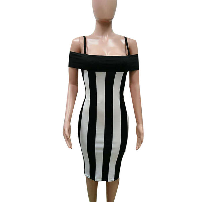 DRESSES/DRESS/BODYCON DRESS/MINI DRESS/OFF SHOULDER DRESS/BLACK WHITE DRESS/STRIPE DRESS/PARTY DRESS