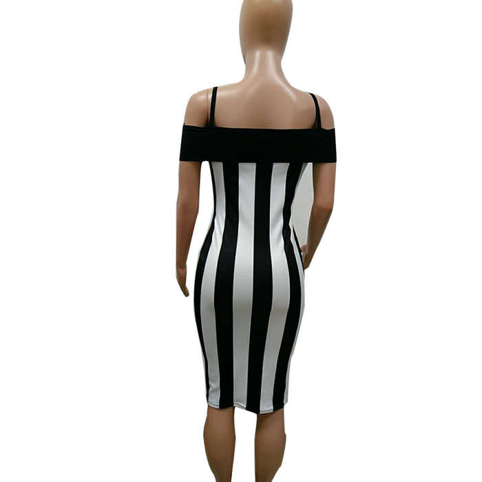 DRESSES/DRESS/BODYCON DRESS/MINI DRESS/OFF SHOULDER DRESS/BLACK WHITE DRESS/STRIPE DRESS/PARTY DRESS
