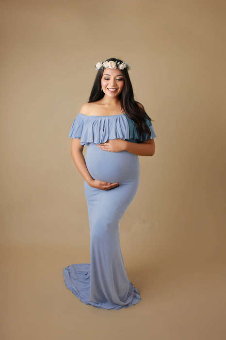MATERNITY DRESSES/MATERNITY DRESS/BLUE MATERNITY DRESS/RUFFLE MATERNITY DRESS/MAXI MATERNITY DRESS