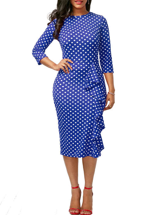DRESSES/DRESS/POLKA DOT DRESS/MIDI DRESS/OFFICE DRESS/BLUE DRESS/BODYCON DRESS/PENCIL DRESS/DRESSES