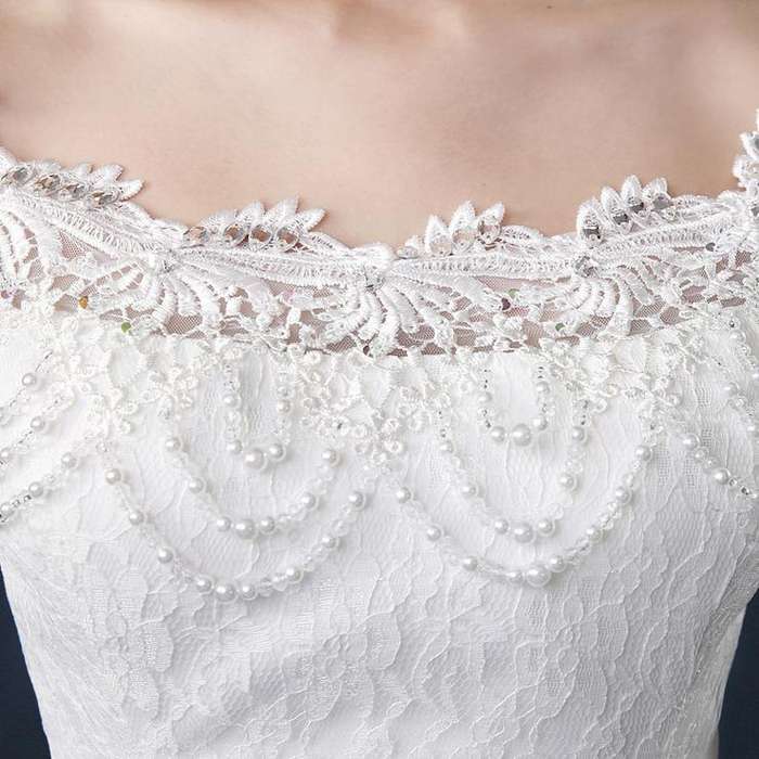 White Beaded Floor-Length Mermaid Wedding Dress Bridal Wedding Gown - Xlarge