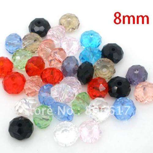 CRYSTAL FACETED GLASS BEADS - 8 MM - RANDOM MIXED COLORS