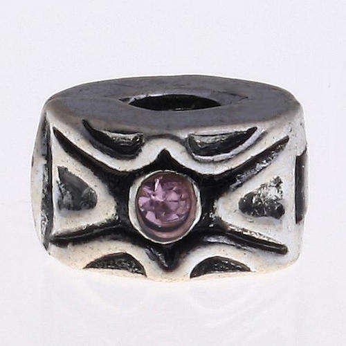 PANDORA STYLE - RONDELLE - CLIP ON STOPPER BEAD - WITH PINK RHINESTONES