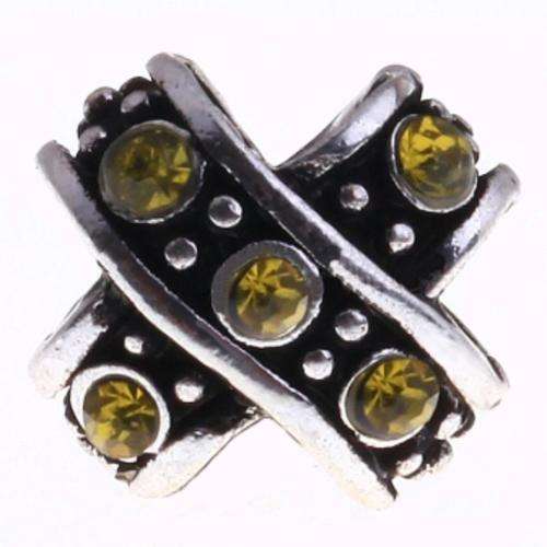 EUROPEAN STYLE - ANTIQUE SILVER - CROSS SHAPED - SPACER BEADS WITH YELLOW RHINESTONES